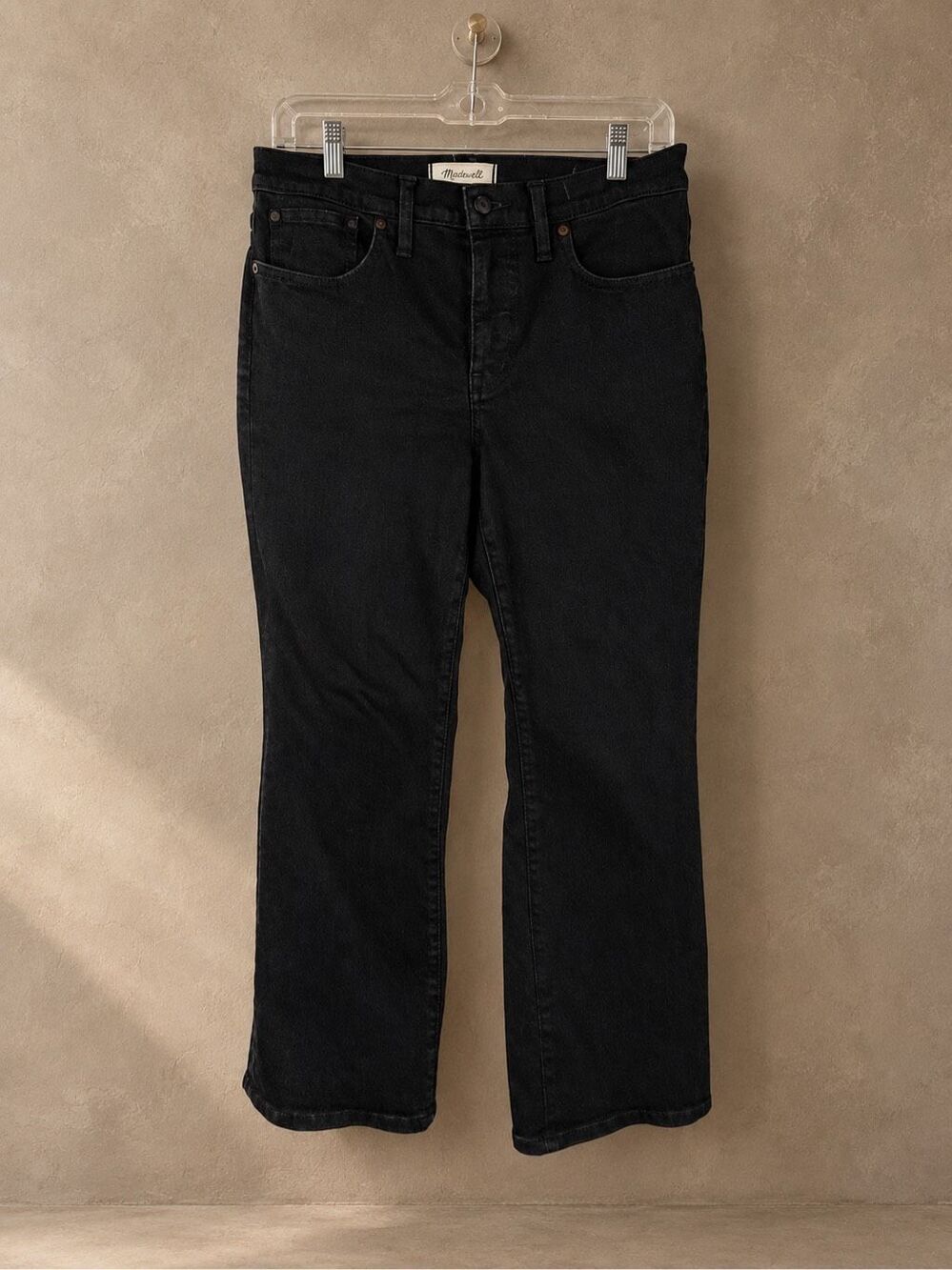 Madewell Size 29 Mid-Rise Kick Out Crop Jeans Black Denim